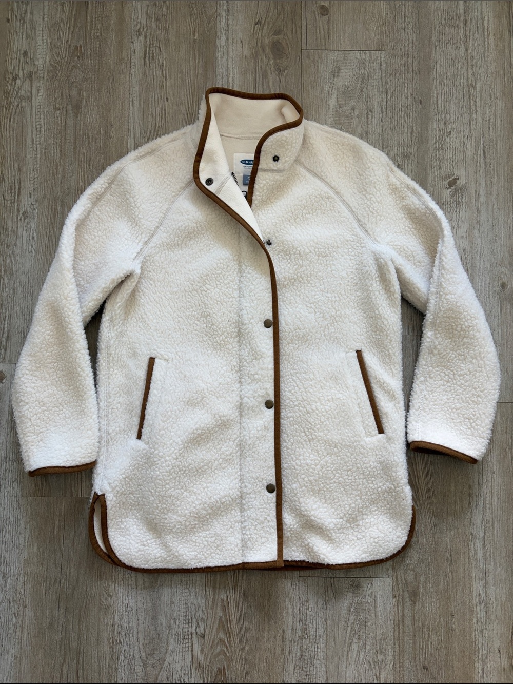 Old Navy Cream Sherpa Jacket with Brown Trim